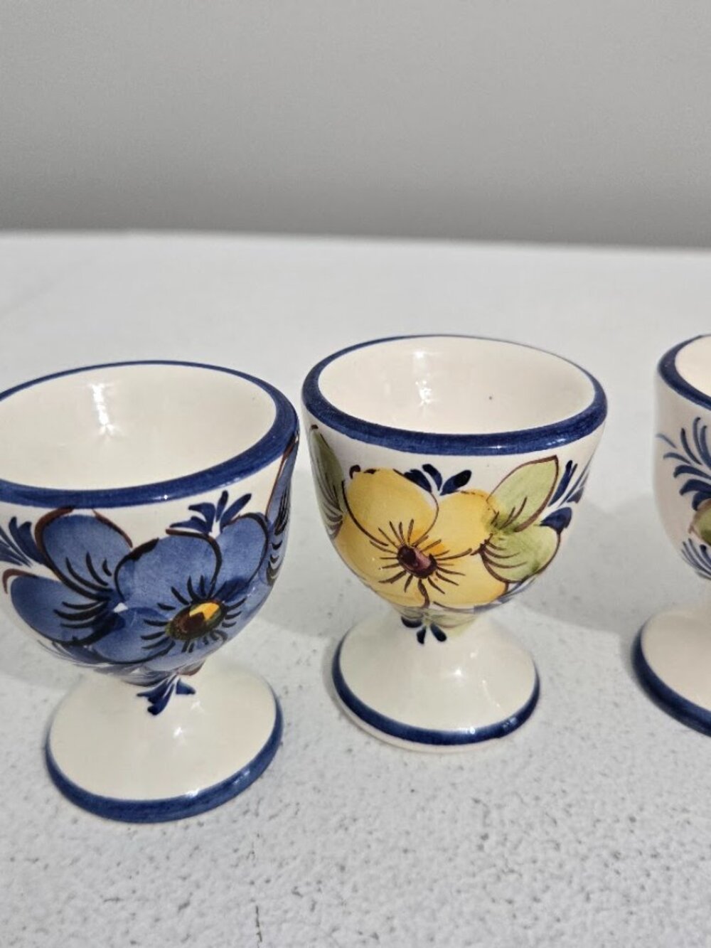 Set of 4 Porcelain Floral Egg Cups Hand Painted Kitchenware Portuguese Colorful - Picture 2 of 9